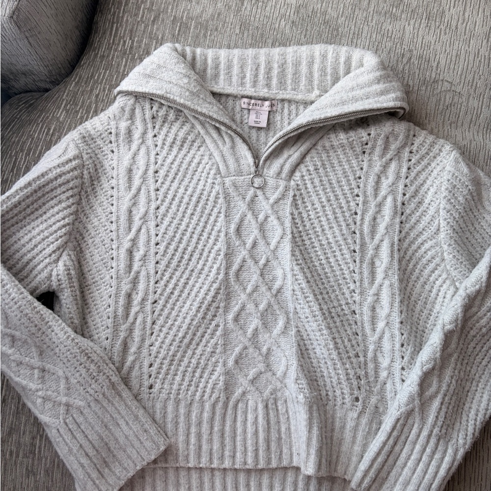 Chaps Light Gray Cable Knit Turtleneck Sweater